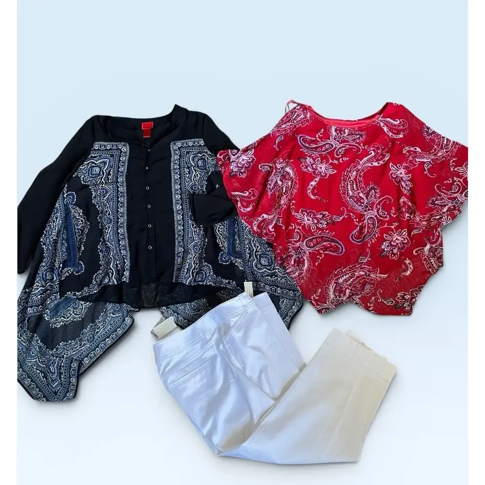 3 Pcs.Summer Capsule Outfits White Capri Pants, Blue Red Tunic Tops Plus 16W 1X - Picture 15 of 15